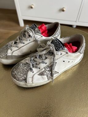 Golden Goose Kids White & Silver Glitter Star Sneakers